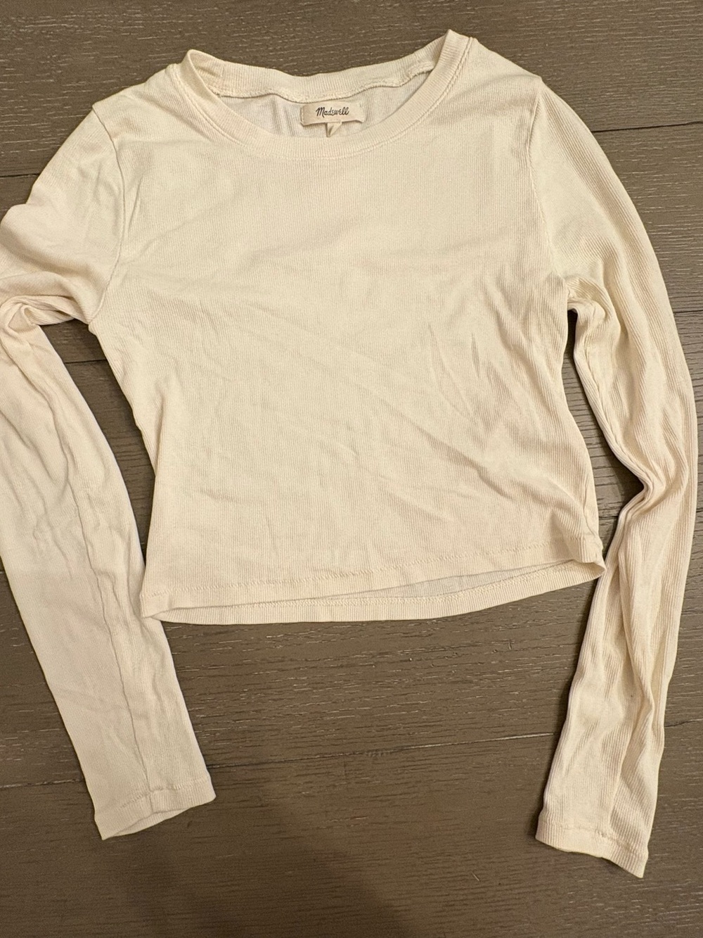 Madewell Cream Ribbed Long-Sleeve Crop Tee